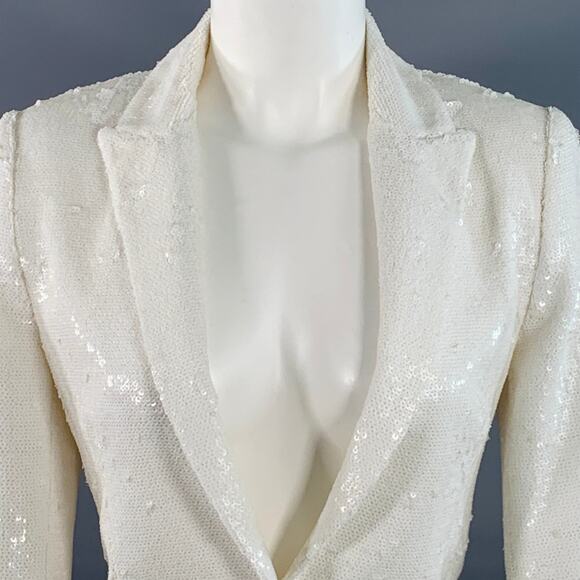 ZADIG & VOLTAIRE Size XS White Polyester Sequined Peak Lapel Snap Jacket Blazer - Picture 2 of 9
